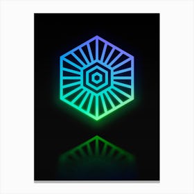 Neon Blue and Green Geometric Glyph Abstract on Black n.0394 Canvas Print