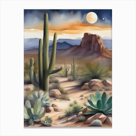 Desert Landscape With Cactus Canvas Print