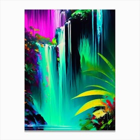 Waterfalls In A Jungle Waterscape Bright Abstract 1 Canvas Print