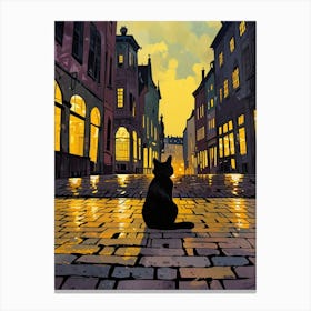 Cat In The City At Night Canvas Print