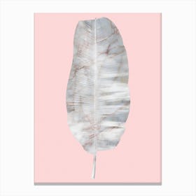 White Marble Banana Leaf on Pink Wall Canvas Print