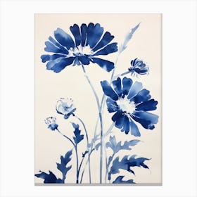 Blue Botanical Oxeye Daisy Canvas Print