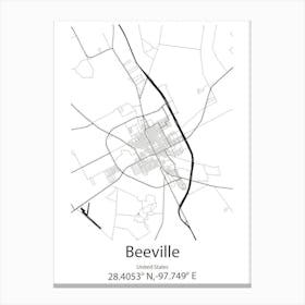 Beeville,United States Minimalist Map Canvas Print