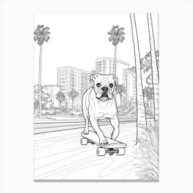 Boxer Dog Skateboarding Line Art 3 Canvas Print
