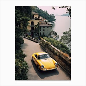 Yeallow Porsche In Portofino Summer Vintage Photography Canvas Print