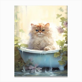 Persian Cat In Bathtub Botanical Bathroom 1 Canvas Print