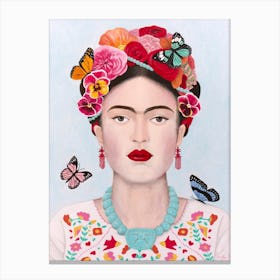 Frida Kahlo With Butterflies Canvas Print