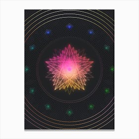 Neon Geometric Glyph in Pink and Yellow Circle Array on Black n.0028 Canvas Print