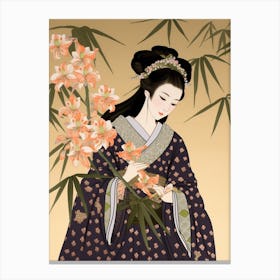 Suzuran Lily Of The Valley Vintage Japanese Botanical And Geisha Canvas Print