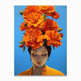 Orange Flowers On A Woman'S Head Canvas Print