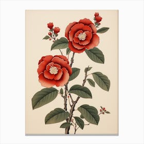 Tsubaki Camellia 3 Vintage Japanese Botanical Canvas Print