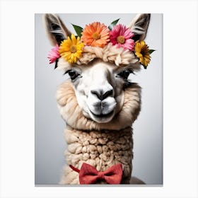 Baby Alpaca Wall Art Print With Floral Crown And Bowties Bedroom Decor (13) Canvas Print