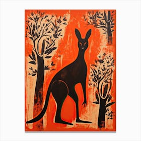 Kangaroo, Woodblock Animal Drawing 1 Canvas Print