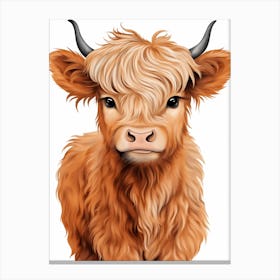 Simple Illustrative Painting Of Baby Highland Cow 1 Canvas Print