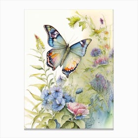 Butterfly In Garden Watercolour Ink 2 Canvas Print