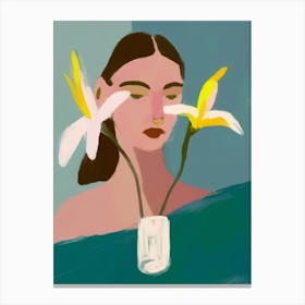 Portrait Of A Woman With Flowers Canvas Print