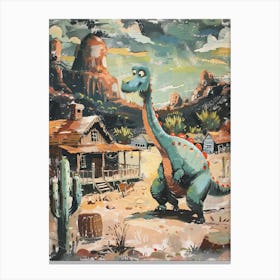 Dinosaur In A Western Town Lllustration 2 Canvas Print