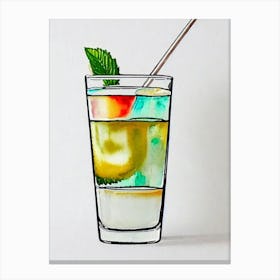 Mint Julep Minimal Line Drawing With Watercolour Cocktail Poster Canvas Print