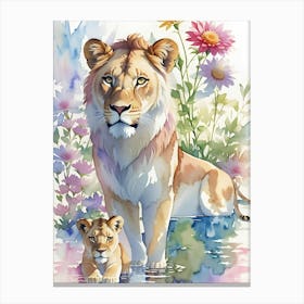 Lion And Cub 4 Canvas Print