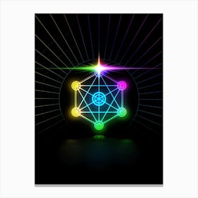 Neon Geometric Glyph in Candy Blue and Pink with Rainbow Sparkle on Black n.0352 Canvas Print