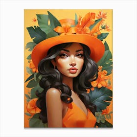 Orange Hat girl art print Canvas Print