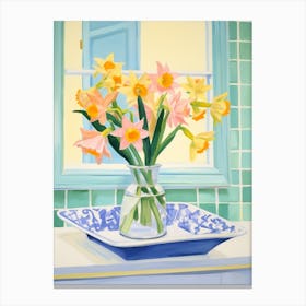 A Vase With Daffodil, Flower Bouquet 1 Canvas Print