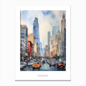 Chicago Watercolour Travel Poster 2 Canvas Print