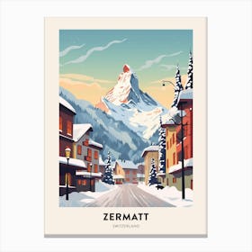 Vintage Winter Travel Poster Zermatt Switzerland 3 Canvas Print