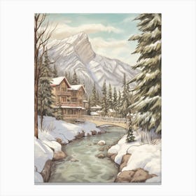 Vintage Winter Illustration Banff Canada 1 Canvas Print