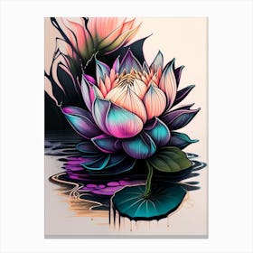 Blooming Lotus Flower In Lake Graffiti 7 Canvas Print