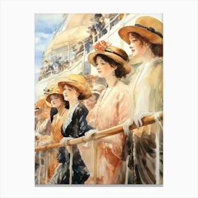 Titanic Ladies On Ship Watercolour 7 Canvas Print