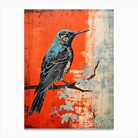 Hummingbird, Woodblock Animal  Drawing 1 Canvas Print