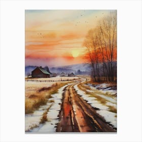 Sunset On The Road. Canvas Print