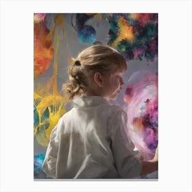 Girl Holding A Paintbrush Canvas Print