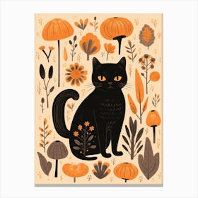 Cute Fall Black Cat Illustration 1 Canvas Print