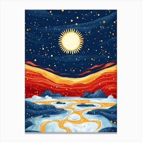 Winter Landscape With Sun In The Sky Canvas Print