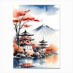 Watercolor Japanese Landscape Painting (15) Canvas Print