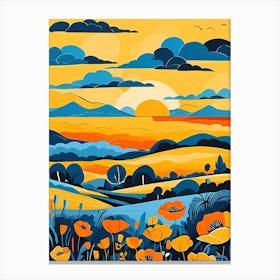 Cartoon Poppy Field Landscape Illustration (3) Canvas Print