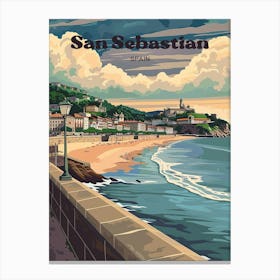 San Sebastian Spain Retro Travel Illustration Canvas Print