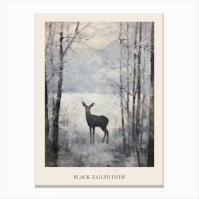 Vintage Winter Animal Painting Poster Black Tailed Deer 1 Canvas Print