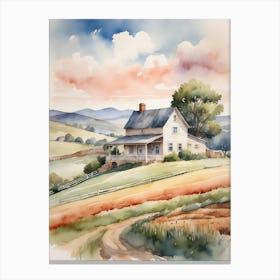 Watercolor Of A Farmhouse Canvas Print