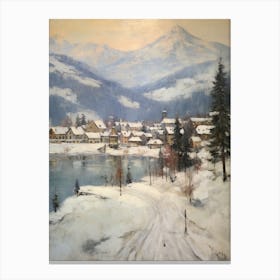 Vintage Winter Painting St Moritz Switzerland 2 Canvas Print