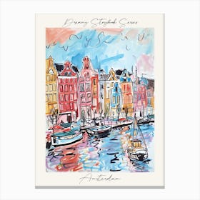 Poster Of Amsterdam, Dreamy Storybook Illustration 1 Canvas Print