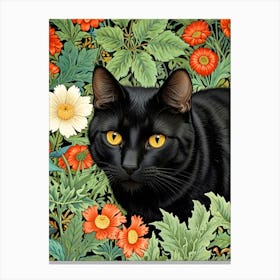 William Morris Black Cat In Flowers 1 Canvas Print