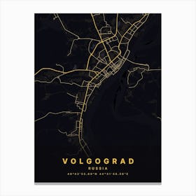 Volgograd Russia Black And Gold Map Canvas Print