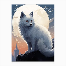 Arctic Fox Moon Playful Illustration 3 Canvas Print