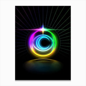 Neon Geometric Glyph in Candy Blue and Pink with Rainbow Sparkle on Black n.0250 Canvas Print