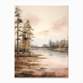 Lake In The Woods In Autumn, Painting 57 Canvas Print