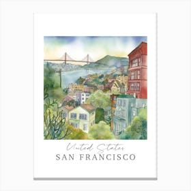 United States San Francisco Storybook 2 Travel Poster Watercolour Canvas Print