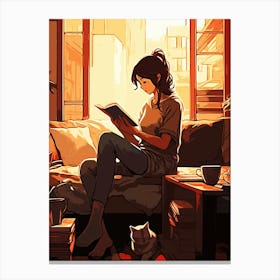 Girl Reading A Book aesthetic 1 Canvas Print